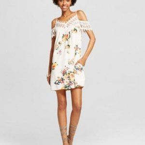 Xhilaration Cold Shoulder Crochet Floral Mini Dress - Medium